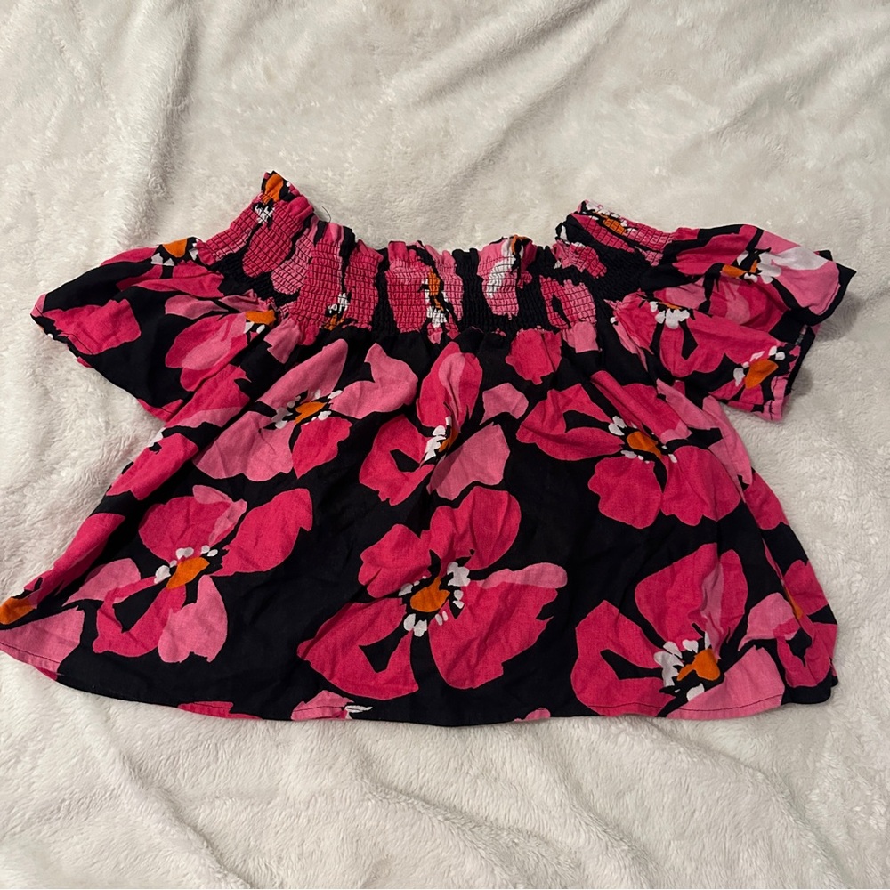Who What Wear Pink and Black Floral Top